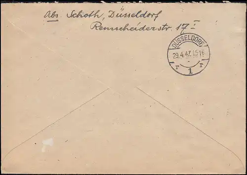 Paragraphe MiF sur lettre R DÜSSELDORF 29.4.1947 à la commission de la dennaciation
