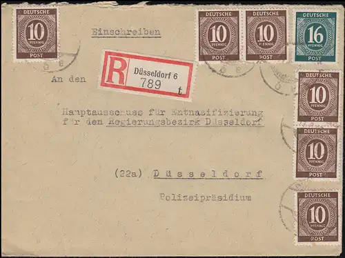 918+923 chiffres R-Lettre DÜSSELDORF 11.6.1947 à la commission de dénazification