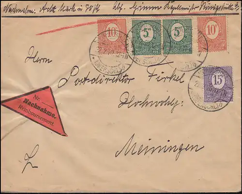 Oberschlesien 3+4+5 Ziffern-MiF auf NN-Brief KÖNIGSHÜTTE 22.2.1920 n. Meiningen