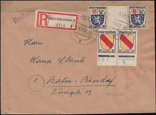 9 ZW als Zwischenstegpaar mit 10 als UR-Paar MiF R-Brief IDAR-OBERSTEIN 1.12.47