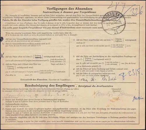 196x+350y sur carte de paquet MÖNCHENNGLADBACH 16.5.62 vers l'Autriche DORNBIRN 22.5.