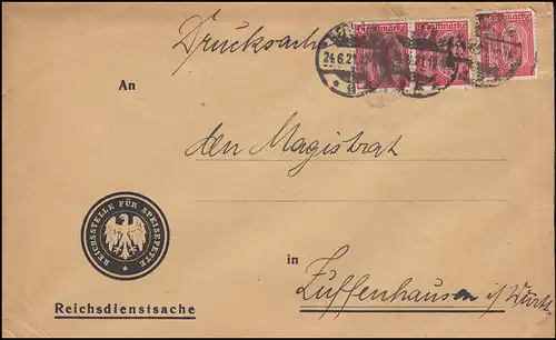 24 Dienstmarke als MeF auf Reichsdienstsache als Drucksache BERLIN 24.6.1921