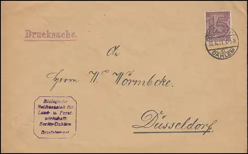 24 Service EF Affaire d'impression Reichsanstalt Landwirtschaft BERLIN-DAHLEM 27.10.21