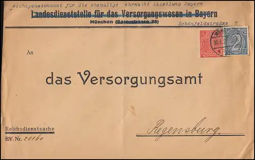 Affaire 30+70 Service sur lettre de l'Office des pensions du Reichs, MUNICH 30.8.1922