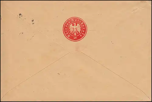 66 Service 60 Pf. EF sur lettre Bureau du Conseil du Reich BERLIN 13.8.1922 après Lübeck