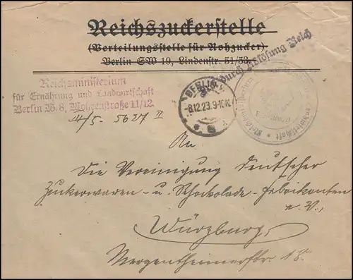 Frei laut Ablösung Reich Brief Reichsministerium Landwirtschaft BERLIN 8.12.23 