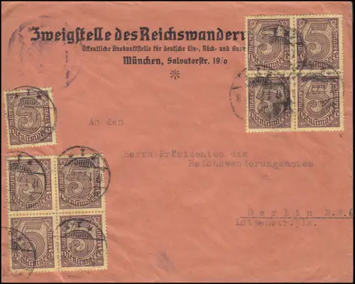 33c Marque de service couleur c plusieurs fois sur la lettre de Service MUNICH 17.1.23, INFLA-testé