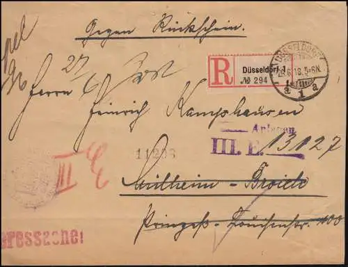 Affaire de l'armée Gouvernement à Düsseldorf R-Lettre 26.6.1918 à MÜLHEIM (RUHR) 26.6.