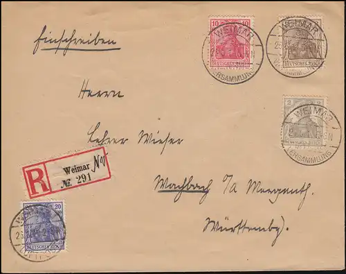 83I Germania-Mischfrankatur auf R-Brief WEIMAR-NATIONALVERSAMMLUNG 26.6.1919
