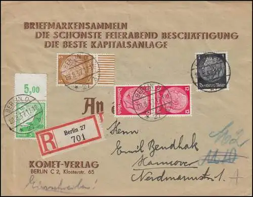 529 Aéroports avec OR et Hindenburg-Francure sur l'impression R BERLIN 28.8.37