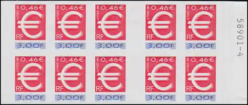Markenheftchen 3363 Einführung des Euro 1999, selbstklebend, **