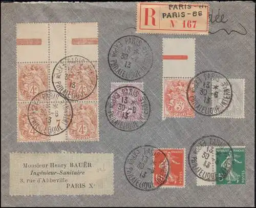 86-89 Freimarken mit Zusatzfr. mit 89 ZW als Rand-Vbl. R-Brief SSt PARIS 30.6.13