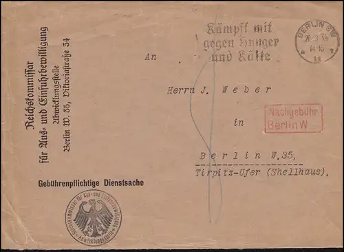Briefvorderseite Reichskommissar für Aus- und Einfuhrbewilligung BERLIN 20.3.34