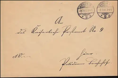 Postsache Direktorium der Königl. Preuss. Staatsarchive Ortsbrief BERLIN 2.7.01