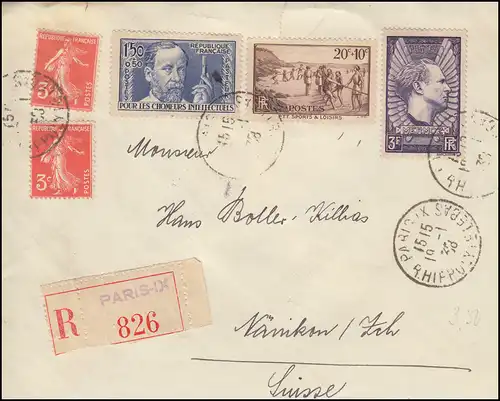 France 339ff Pasteur avec lettre supplémentaire R-lettre Not-R-Zetten PARIS 19.1.1938