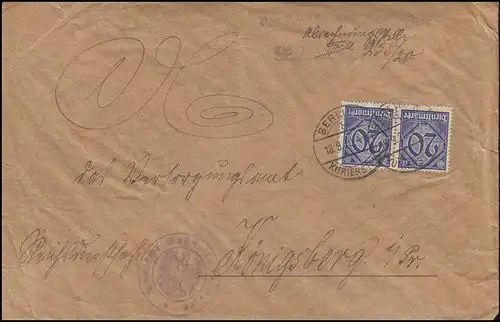 26 Dienstmarke Paar MeF Brief Deutsche Poststelle BERLIN-KURIERSTELLE 18.9.1920