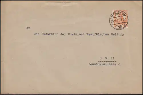 99 Germania EF auf Ortsbrief Reichsstelle für Gemüse & Obst BERLIN 29.10.1917