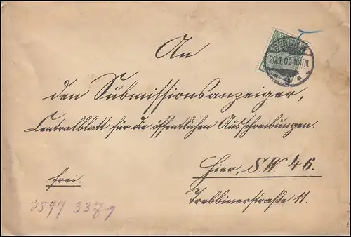 55 Germania REICHSPOST als EF auf Ortsbrief Auswärtiges Amt BERLIN 20.1.1902