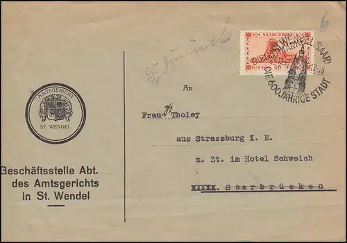 Dienst 27 Freimarke mit Aufdruck EF Brief Amtsgericht SSt ST. WENDEL 24.10.1933