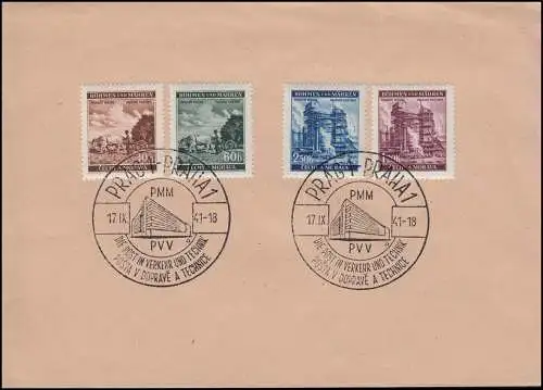 Bohême et Moravie 75-78 Prague - Set sur lettre blanche SSt PRAG 17.9.1941