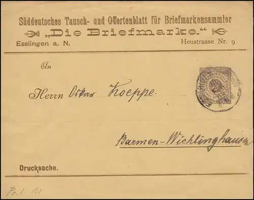 Württemberg PS 2 Ziffer Drucksache Die Briefmarke ESSLINGEN-BAHNHOF 16.2.1895