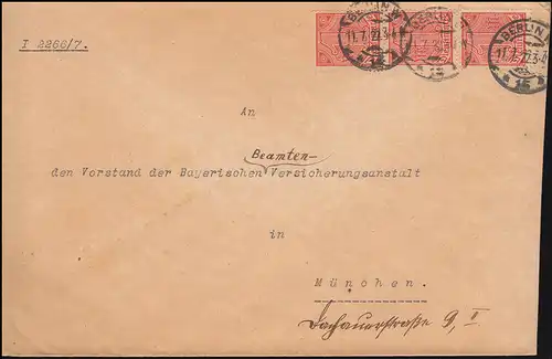 30 Dienstmarke MeF Brief Reichsaufsichtsamt Privatversicherung BERLIN 11.7.22