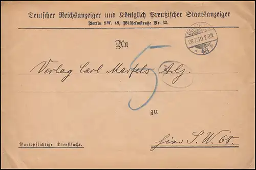 Dienstsache Deutscher Reichsanzeiger Preußischer Staatsanzeiger BERLIN 28.7.1910