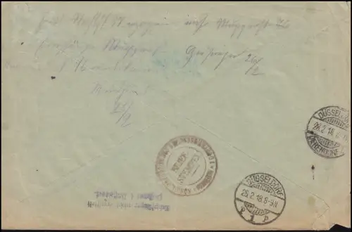 Heeressache Bezirkskommando Düsseldorf R-Brief DÜSSELDORF-DERENDORF 25.2.1918