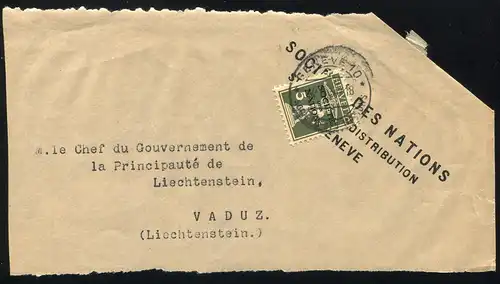 Völkerbund (SDN) 29 Tellknabe auf Briefstück GENF 1934