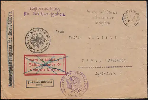 Frei durch Ablösung Restverwaltung für Reichsaufgaben BERLIN-FRIEDENAU 7.7.1930