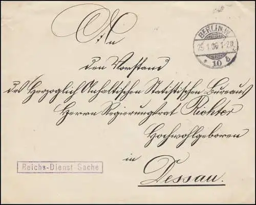 Reichsdienstsache Kaiserliches Statistisches Amt BERLIN 25.1.06 n. DESSAU 25.01