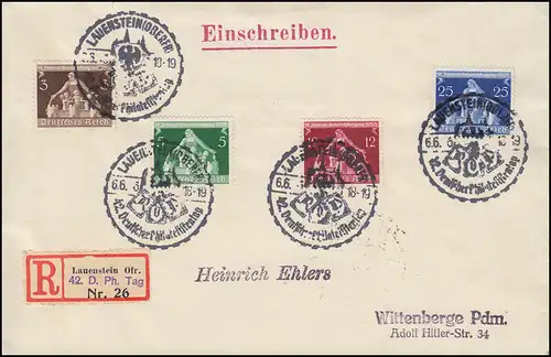 617-620 Gemeindekongress Satz-R-Brief SSt Lauenstein Philatelistentag 6.6.1936