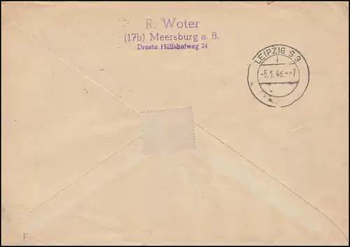 6+10 Freimarken Wappen 12+30 Pf MiF auf R-Brief Not-R-Zettel MEERSBURG 7.12.1947