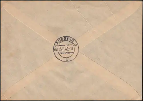 1ff Blasphèmes-Frankatur 1, 3, 5, 8, 20, 24 Pf. MiF R-Lettre IDAR-OBERSTEIN 14.11.46