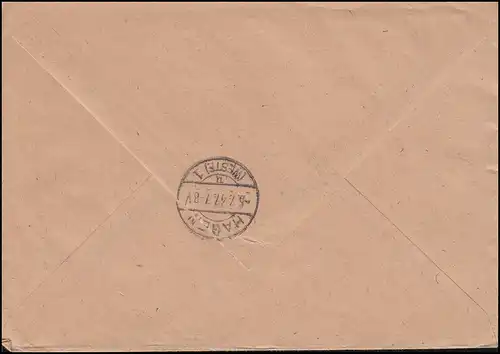 7+9 Wappen MiF R-Brief Not-R-Zettel NEUHAUSEN (b. URACH) 1.7.47 nach Hagen