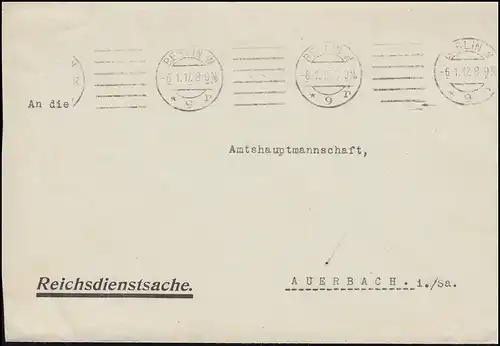 Affaire Reichsdienst Zieferte BERLIN 6.1.1917 Lettre à Auerbach/Sa.