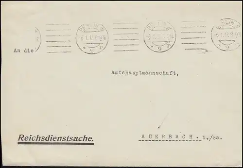 Reichsdienstsache Reichskartoffelstelle BERLIN 6.1.1917 Brief nach Auerbach/Sa.