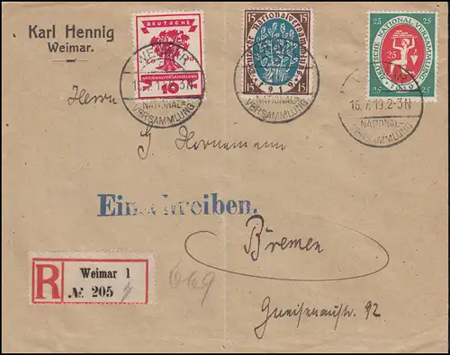107+108+109 Nationalversammlung auf R-Brief WEIMAR-NATIONALVERSAMMLUNG 16.7.1919