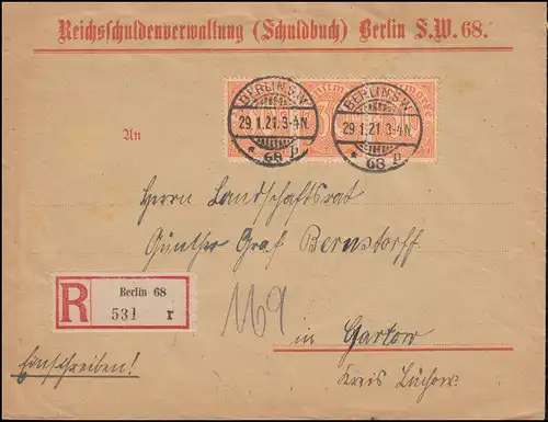 20 Marque de service MeF sur lettre Administration de la dette Reichsverwaltung BERLIN 29.1.1921