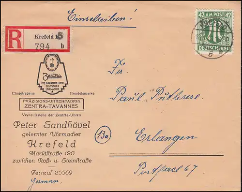 31 AM-Post 42 Pf. en tant qu'EF sur lettre R KREFELD 5 - 18.1.1946 selon REPONSE 23.1.46