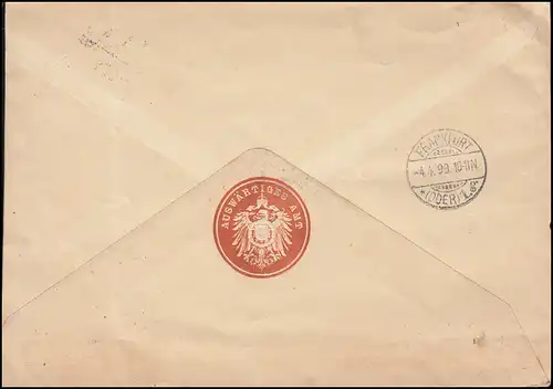 Reichsdienstsache Auswärtiges Amt BERLIN 4.4.1899 nach Frankfurt/Main 4.4.99