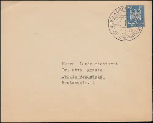 Privatumschlag PU 102 Reichsadler SSt DRESDEN Verein Briefmarkenkunde 13.4.1925
