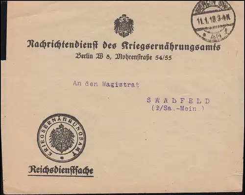 Reichsdienstsache Nachrichtenblatt des Kriegsernähungsamts BERLIN 11.1.1918
