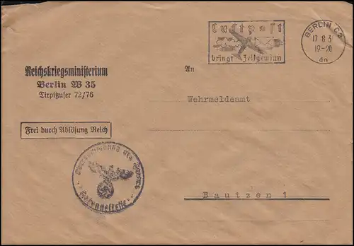 Frei durch Ablösung Reichskriegsministerium Berlin 17.8.1936 Brief nach Bautzen