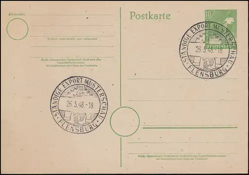 SSt FLENSBURG Exporter permanent Show modèle 26.7.1948 sur carte postale blanche P 961