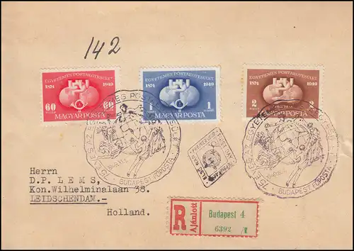 Ungarn 1056-1058A Weltpostverein UPU 1949 auf Auslands-FDC ESSt BUDAPEST 1.11.49