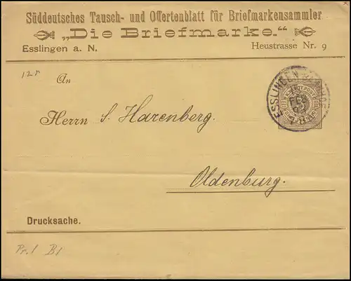 Württemberg PS 2 Streifband-Mastee d'impression Le timbre ESSLINGEN-BAHNHOF 15.2.95