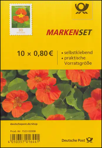 FB 89a Blume Kapuzinerkresse, Folienblatt mit 10x 3482, - 02008, postfrisch **