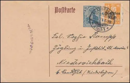 Carte postale P 133II/01 Valeur de Bavière surcollée avec MICHEL 120, LANDSBERG 12.5.21