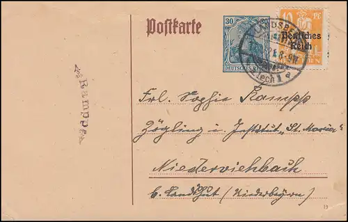 Postkarte P 133II/01 überklebter Bayern-Wert mit MICHEL 120, LANDSBERG 12.5.21